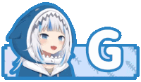 a picture of a girl with a shark hat and the letter g