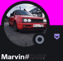 a picture of an orange car with the name marvin on the bottom right