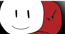 a cartoon drawing of a red and white face with a smile on it