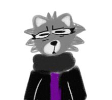 a drawing of a wolf with glasses and a purple tie .