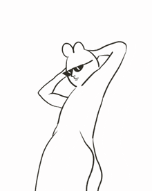 a black and white drawing of a bear wearing sunglasses