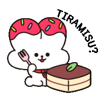 a cartoon character is holding a fork and a piece of cake with the word tiramisu written around it