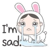 a girl in a bunny costume is crying with the words " i 'm sad " above her