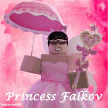 a poster for princess falkov shows a cartoon character in a pink dress