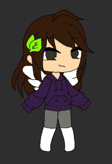 a drawing of a girl wearing a purple hoodie with the letters xx on it