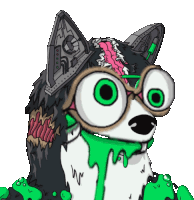 a cartoon drawing of a dog wearing glasses and a scarf