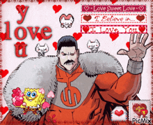 a valentine 's day card with a spongebob squarepants character and a superhero