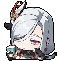 a cartoon character with white hair is holding a cup of tea