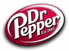 a red and white dr pepper logo on a white background