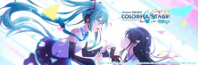 hatsune miku is featured on the colorful stage advertisement