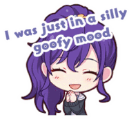 a cartoon of a girl with purple hair and the words i was just in a silly goofy mood