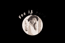 a woman in a hat is in a circle with the words vee in here