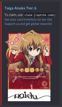 a screenshot of a taiga aisaka tier 6 advertisement