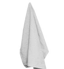 a white towel is hanging on a hook on a wall