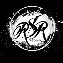 a logo for rsr tattoos is displayed on a black background