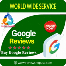 a green sign that says world wide service google reviews buy google reviews