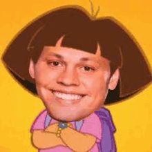 a cartoon of dora the explorer with a man 's face instead of her hair .