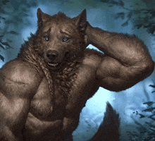 a painting of a werewolf with a braided collar