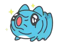 a cartoon drawing of a blue fish with a red nose