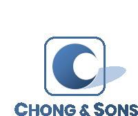 a logo for chong & sons shows a blue circle in a square