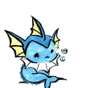 a blue and yellow pokemon with bubbles coming out of its mouth .