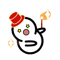 a cartoon drawing of a snowman wearing a red top hat and holding a magic wand