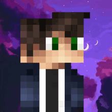 a pixel art of a man in a suit and tie with green eyes