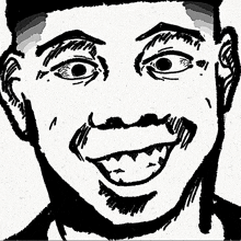 a black and white drawing of a man 's face with a mustache