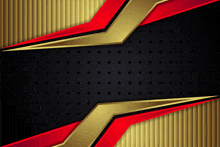 a red and gold background with black dots