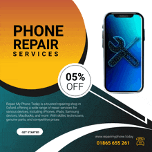 an advertisement for phone repair services offers a 5% off