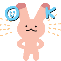 a pink bunny with a smiley face and the letter k