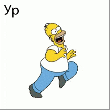 a cartoon of homer simpson running with the letter yp behind him