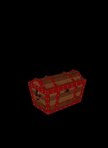 a skeleton is standing in a treasure chest