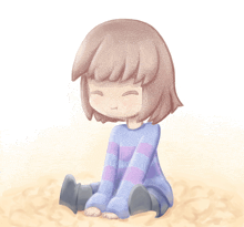 a drawing of a little girl sitting on the ground