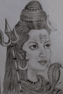 a black and white drawing of a woman with a trident and a snake with the year 2013 on the bottom