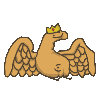 a drawing of a bird with wings and a crown