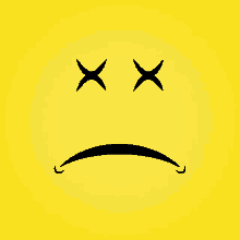 a yellow background with a black smiley face with a sad look on it