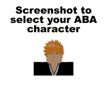 a screenshot of a character with the words screenshot to select your aba character below it