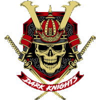 a logo for dark knights with a samurai skull