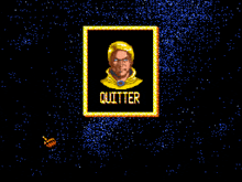 a pixelated image of a man with the word quitter written on it