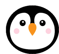 a penguin 's face is in a circle with pink cheeks