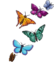 a bunch of colorful butterflies are flying in a row