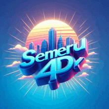 a logo for semeru 4d shows a city skyline and the sun