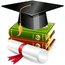 a graduation cap sitting on top of a stack of books next to a diploma .