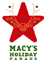 the macy 's holiday parade logo has a red star with antlers on it