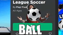 an advertisement for league soccer with a man holding a soccer ball