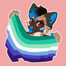 a drawing of a cat holding a rainbow flag with the word twin written in the corner