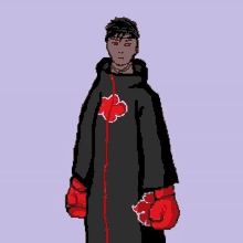 a pixel art drawing of a man wearing boxing gloves and a cloak