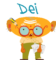 a cartoon character with a pencil in his ear and the word " dei " above him