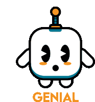 a cartoon drawing of a robot with the word genial underneath it